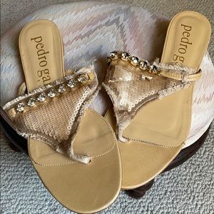 Pedro Garcia Silk, Sequin & Leather Sandal